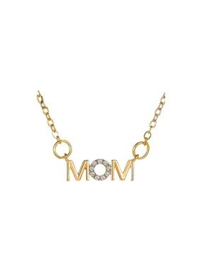 Gold MOM Pendant Necklace with Crystal Accents